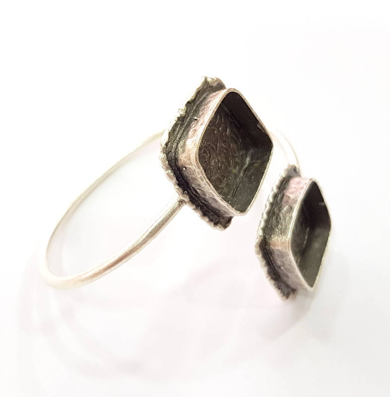 Silver Bracelet Blank Bangle Blank Cuff Blank Adjustable Bracelet inlay Blank Antique Silver Plated Brass (18x18mm Blanks) G14376