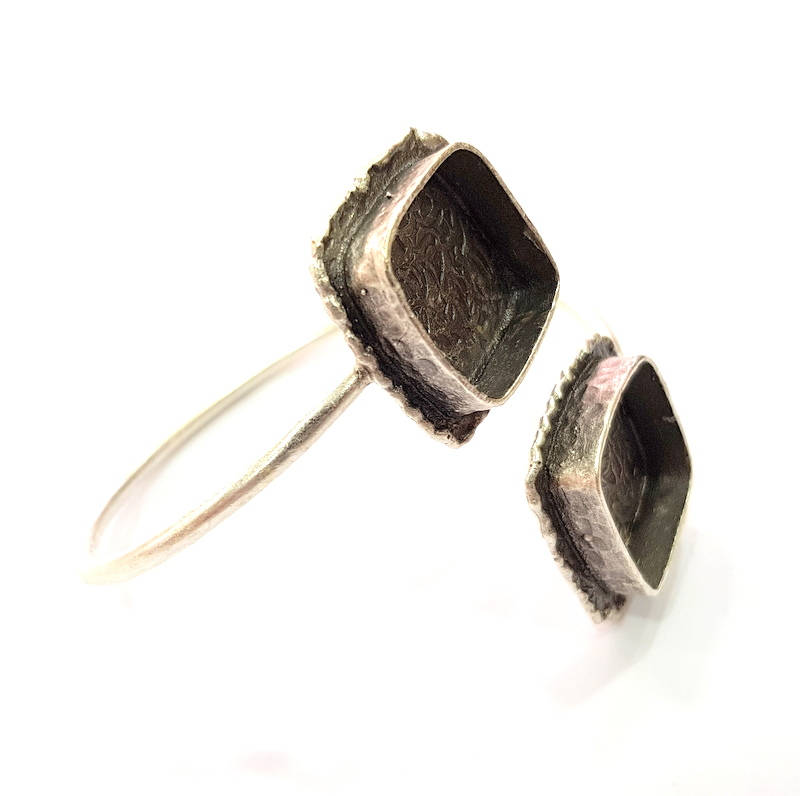 Silver Bracelet Blank Bangle Blank Cuff Blank Adjustable Bracelet inlay Blank Antique Silver Plated Brass (18x18mm Blanks) G14376