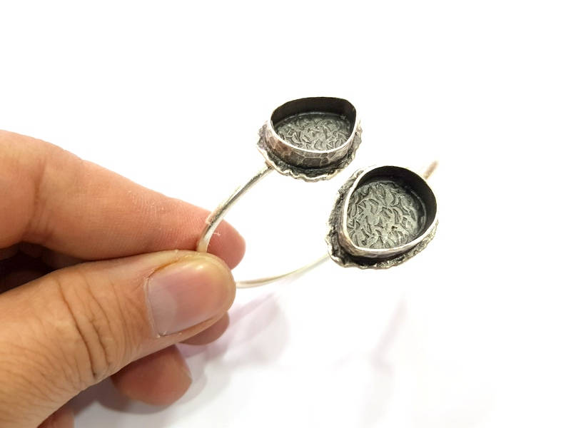 Silver Bracelet Blank Bangle Blank Cuff Blank Adjustable Bracelet inlay Blank Antique Silver Plated Brass (20x15mm Blanks) G14377
