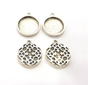 10 Silver Pendant Blank Bezel Base Setting inlay Blank Earring Base Resin Blank Mountings Antique Silver Plated ( 18mm round blank)  G11651