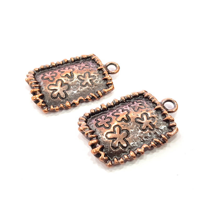 2 Flower Charms Copper Charm Antique Copper Charm Antique Copper Plated Metal ( 34x21 mm) G11656