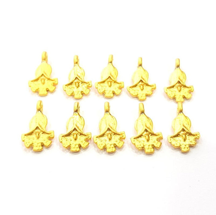 10 Flower Charm Gold Charm Gold Plated Metal (14x8mm)  G11661