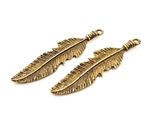 2 Feather Charm Antique Bronze Charm Antique Bronze Plated Metal (58x13mm) G11694