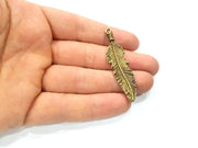 2 Feather Charm Antique Bronze Charm Antique Bronze Plated Metal (58x13mm) G11694