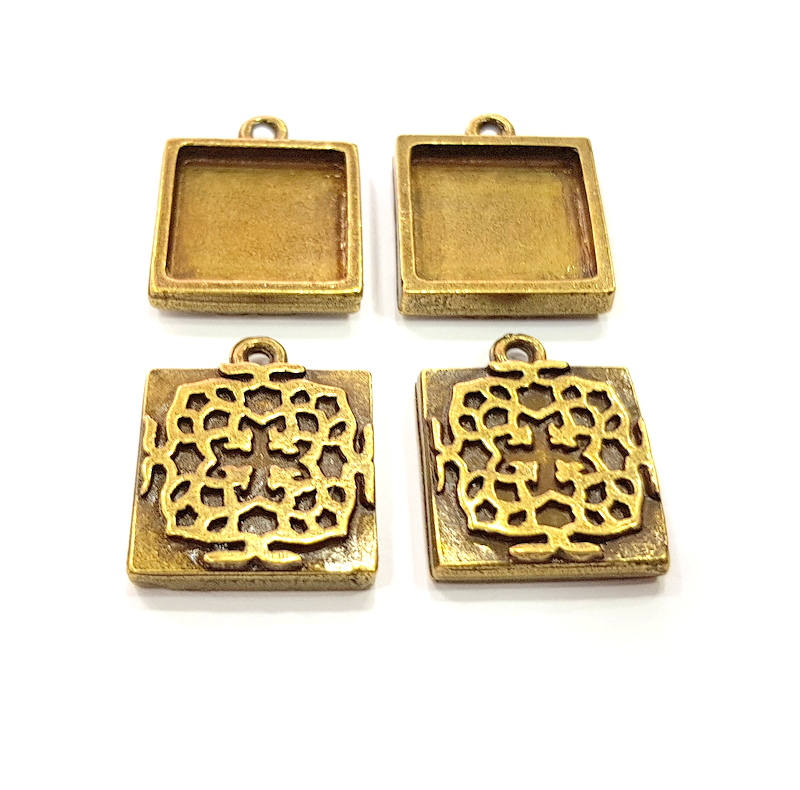 4 Antique Bronze Pendant Blank inlay Blank Mosaic Blank Resin Blank Bezel Base Setting Mountings Antique Bronze Plated(16x16mm blank) G11703