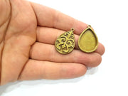 4 Antique Bronze Pendant Blank inlay Blank Mosaic Blank Resin Blank Bezel Base Setting Mountings Antique Bronze Plated(25x18mm blank) G11708