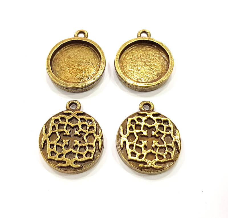 4 Antique Bronze Pendant Blank inlay Blank Mosaic Blank Resin Blank Bezel Base Setting Mountings Antique Bronze Plated (16mm blank) G11716