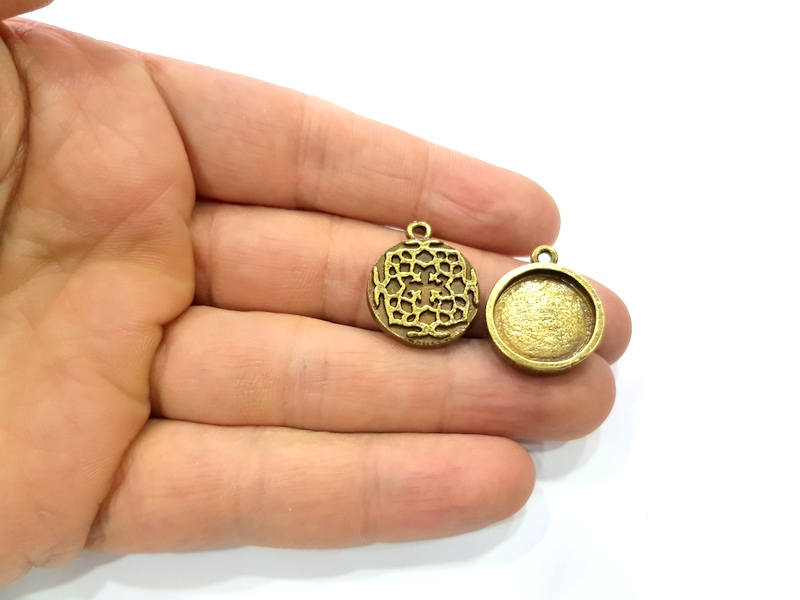 4 Antique Bronze Pendant Blank inlay Blank Mosaic Blank Resin Blank Bezel Base Setting Mountings Antique Bronze Plated (16mm blank) G11716