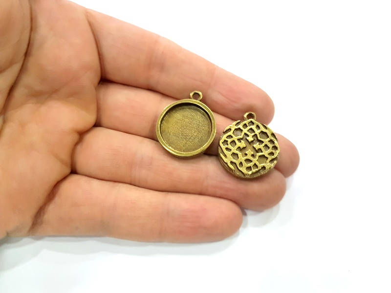 4 Antique Bronze Pendant Blank inlay Blank Mosaic Blank Resin Blank Bezel Base Setting Mountings Antique Bronze Plated (18mm blank) G11730