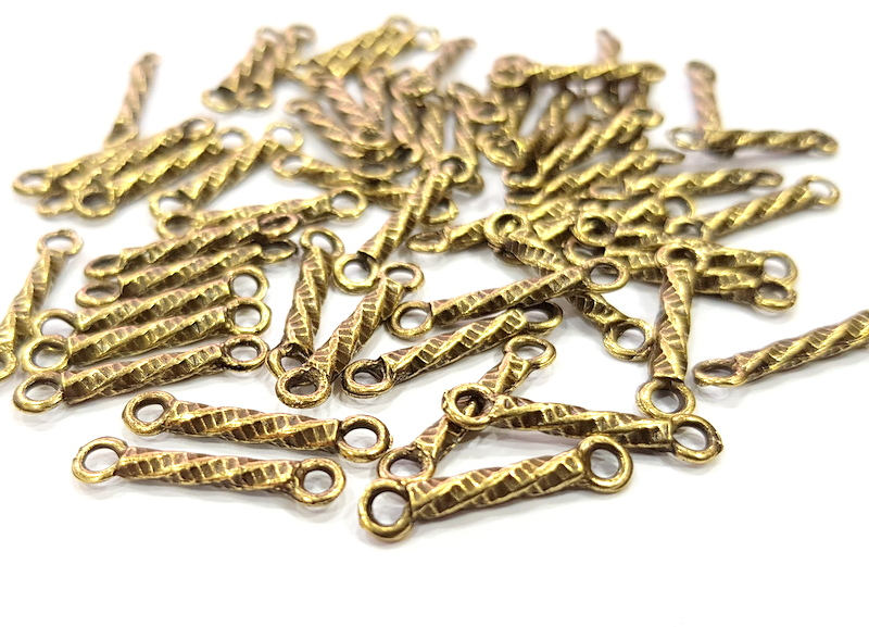 30 Ringed Rod Connector Antique Bronze Connector Pendant Antique Bronze Plated Metal (19x4mm) G11731