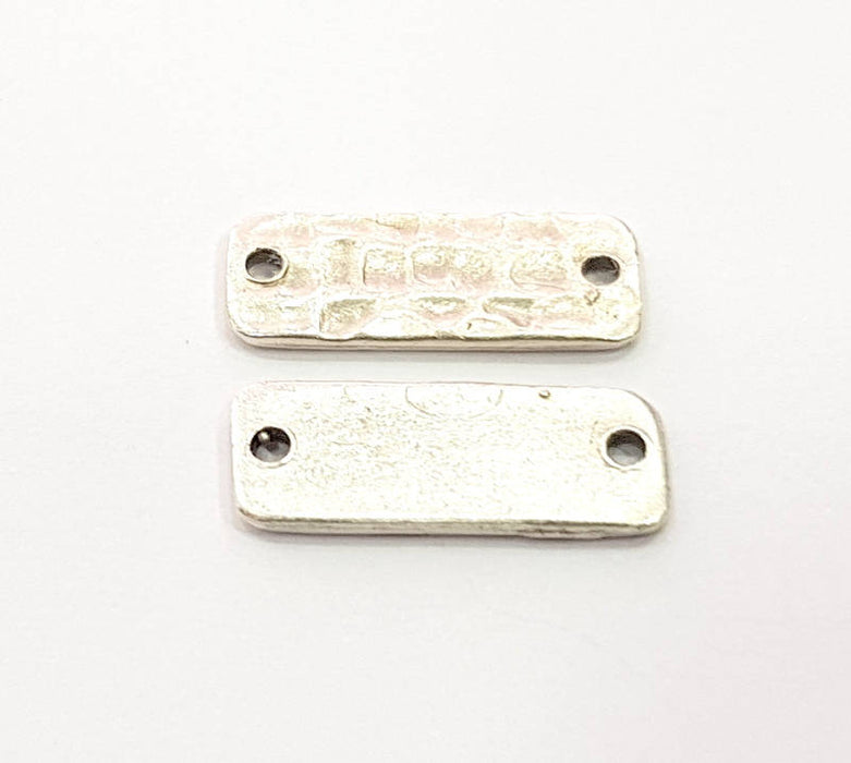 4 Silver Stamp Charms Antique Silver Plated Brass (16x6mm)  G11733