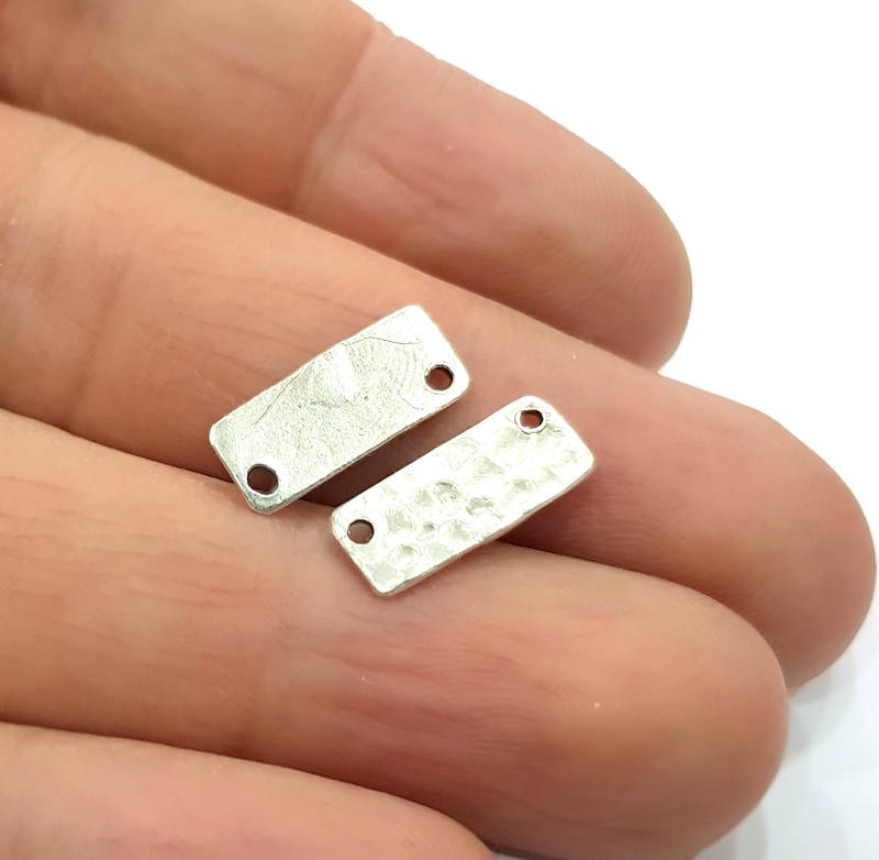 4 Silver Stamp Charms Antique Silver Plated Brass (16x6mm)  G11724