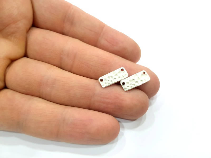 4 Silver Stamp Charms Antique Silver Plated Brass (16x6mm)  G11724