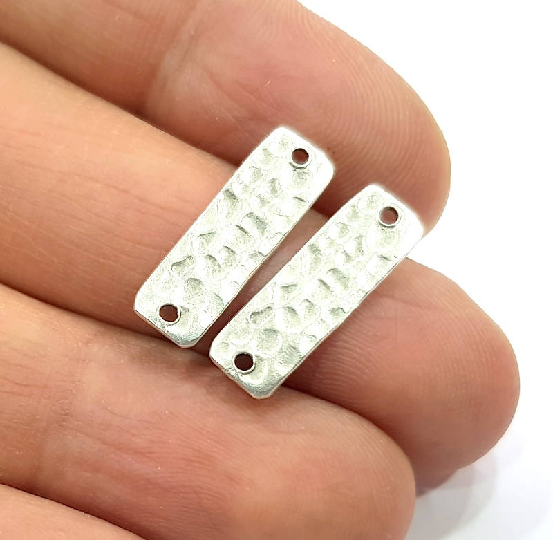 4 Silver Stamp Charms Antique Silver Plated Brass (20x6mm)  G11760