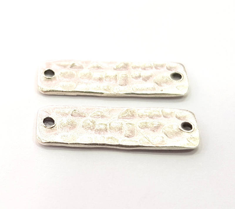 4 Silver Stamp Charms Antique Silver Plated Brass (20x6mm)  G11760