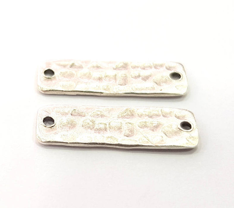 4 Silver Stamp Charms Antique Silver Plated Brass (20x6mm)  G11760