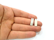 4 Silver Stamp Charms Hammered Antique Silver Plated Brass Charms (20x6mm)  G11679