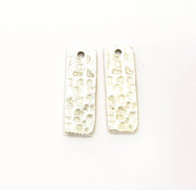 4 Silver Stamp Charms Hammered Antique Silver Plated Brass Charms (20x6mm)  G11679