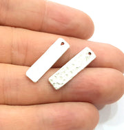 4 Silver Stamp Charms Hammered Antique Silver Plated Brass Charms (20x6mm)  G11679