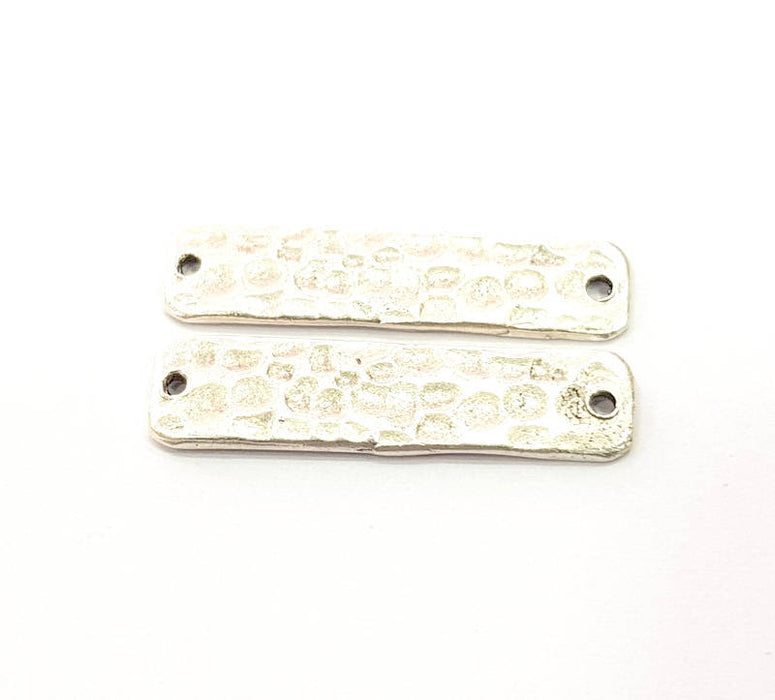 4 Silver Stamp Charms Antique Silver Plated Brass (25x6mm)  G11665
