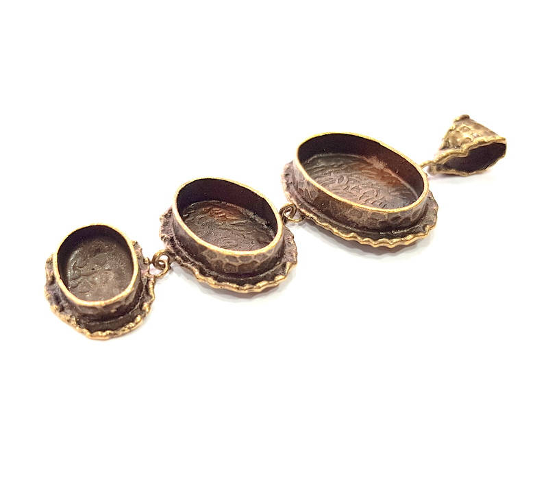 Antique Bronze Pendant Blank inlay Blank Mosaic Blank Resin Blank Bezel Base Mounting Bronze Plated Brass (25x18+20x15+14x10mm) G11739