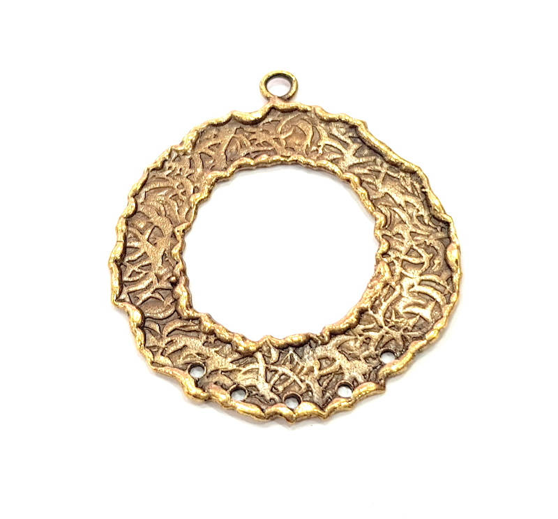 Hammered Circle Connector Charm Antique Bronze Connector Antique Bronze Plated Brass (36mm) G11782