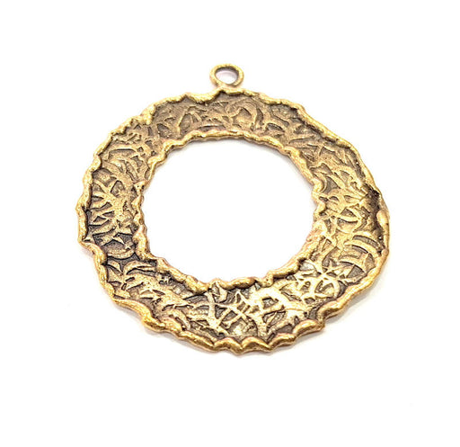Hammered Circle Charm Antique Bronze Connector Antique Bronze Plated Brass (36mm) G11791