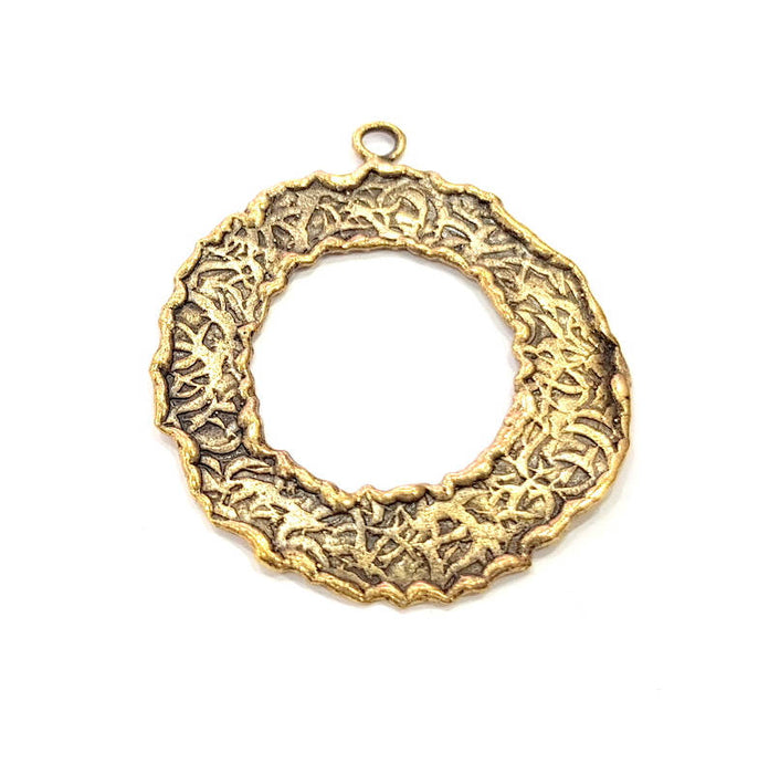 Hammered Circle Charm Antique Bronze Connector Antique Bronze Plated Brass (36mm) G11791