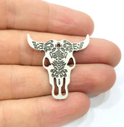 4 Silver Ox Head Skull Pendant Antique Silver Plated Pendant (33x32mm) G9790