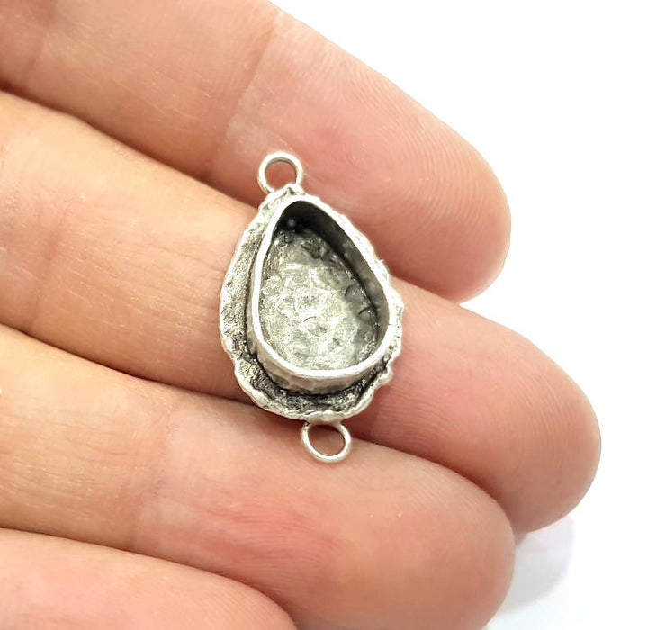 Silver Pendant Blank Connector Mosaic Base Blank inlay Blank Necklace Blank Resin Blank Antique Silver Plated Brass ( 14x10mm blank )  G9793