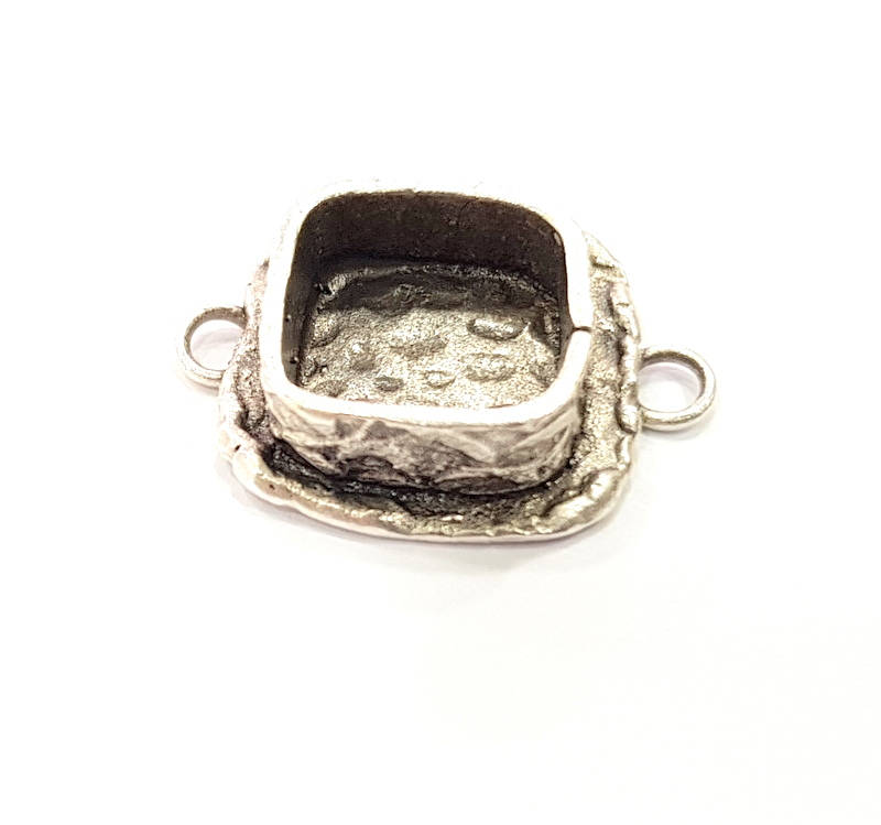 Silver Pendant Blank Connector Mosaic Base Blank inlay Blank Necklace Blank Resin Blank Antique Silver Plated Brass ( 10x10mm blank )  G9797