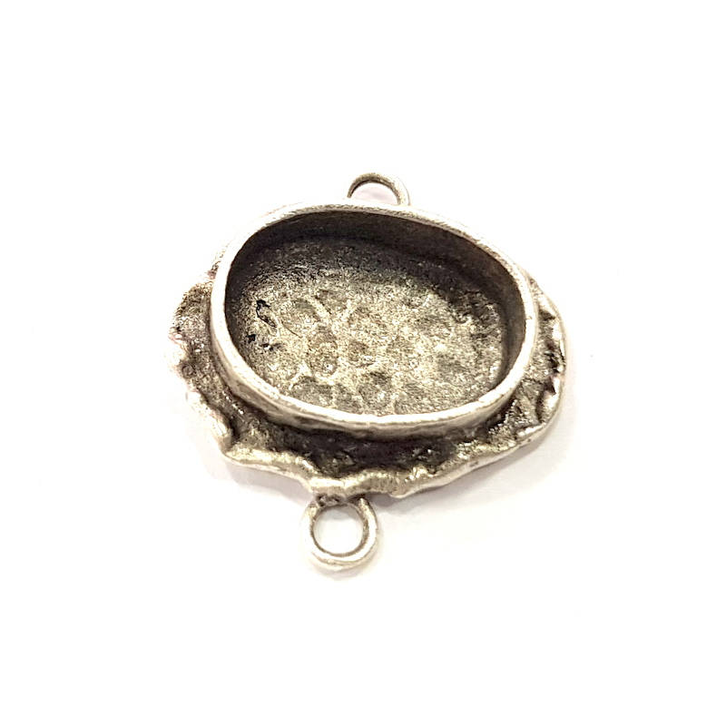 Silver Pendant Blank Connector Mosaic Base Blank inlay Blank Necklace Blank Resin Blank Antique Silver Plated Brass ( 14x10mm blank )  G9798