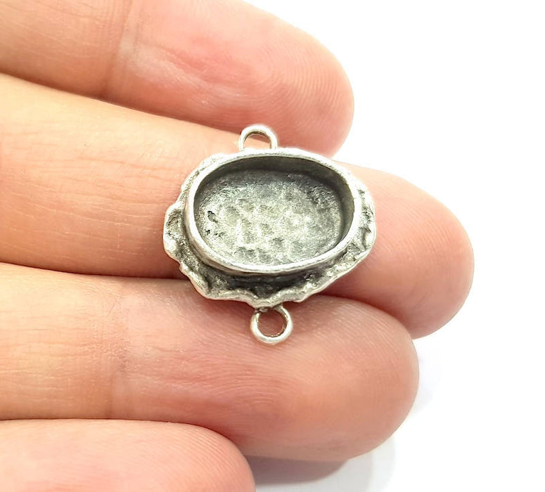 Silver Pendant Blank Connector Mosaic Base Blank inlay Blank Necklace Blank Resin Blank Antique Silver Plated Brass ( 14x10mm blank )  G9798