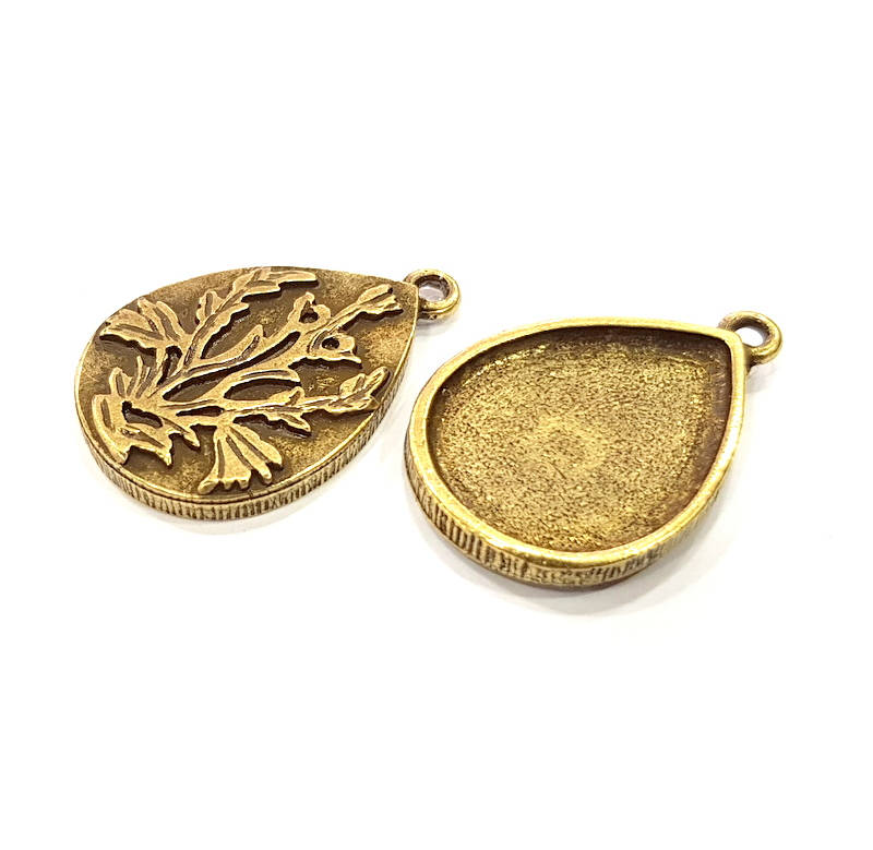 2 Antique Bronze Pendant Blank inlay Blank Mosaic Blank Resin Blank Bezel Base Setting Mountings Antique Bronze Plated (25x18mm) G9831