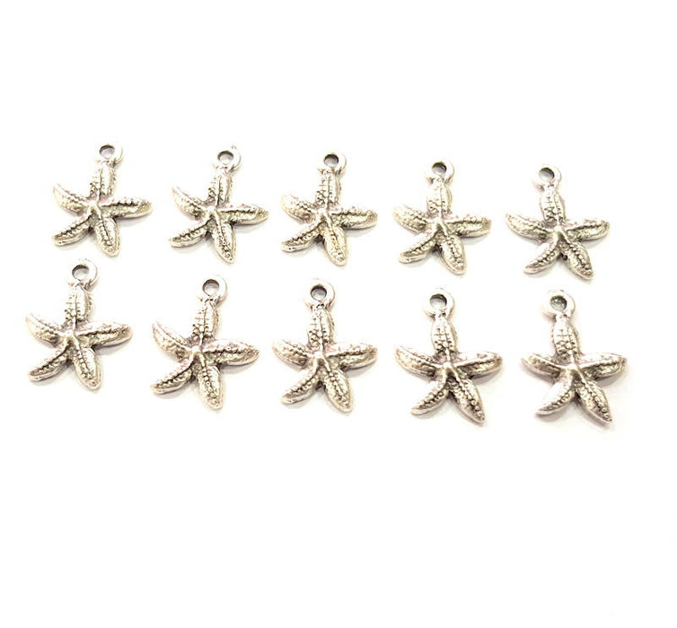 10 Starfish Charm Silver Charms Antique Silver Plated Metal (17x12mm) G11805