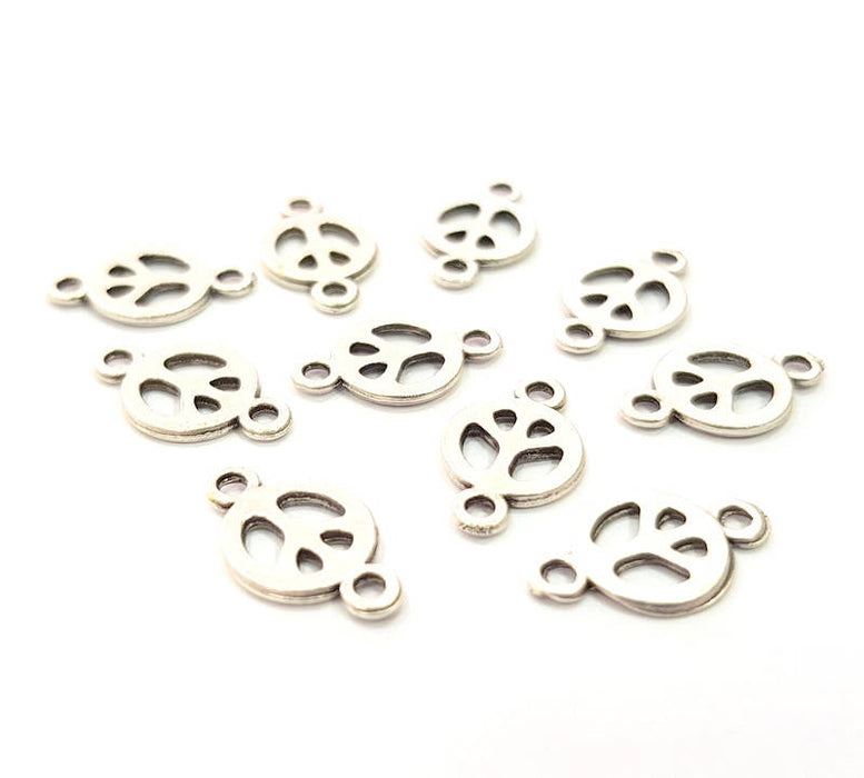 20 Peace Charm Silver Charms Antique Silver Plated Metal (15x9mm) G11807