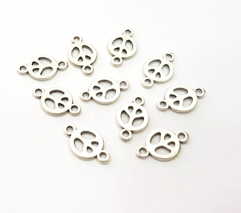 20 Peace Charm Silver Charms Antique Silver Plated Metal (15x9mm) G11807