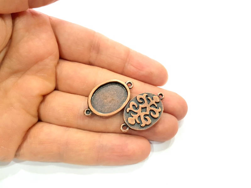 4 Copper Connector Blank Mosaic Base inlay Blank Necklace Blank Resin Mountings Antique Copper Plated Metal ( 20x15 mm oval blank) G11811
