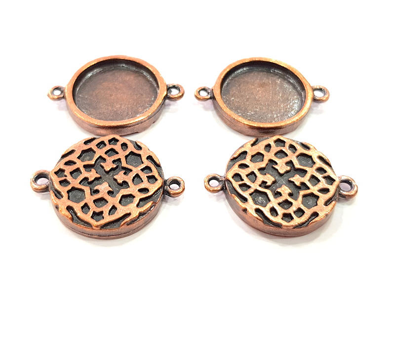 4 Copper Connector Blank Mosaic Base inlay Blank Necklace Blank Resin Mountings Antique Copper Plated Metal ( 18 mm round blank) G11813