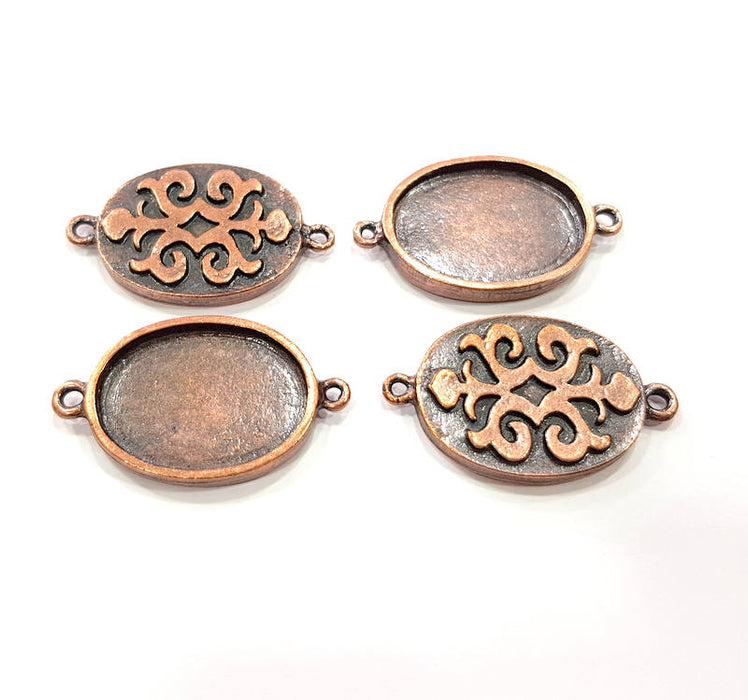 4 Copper Connector Blank Mosaic Base inlay Blank Necklace Blank Resin Mountings Antique Copper Plated Metal ( 25x18 mm oval blank) G11829