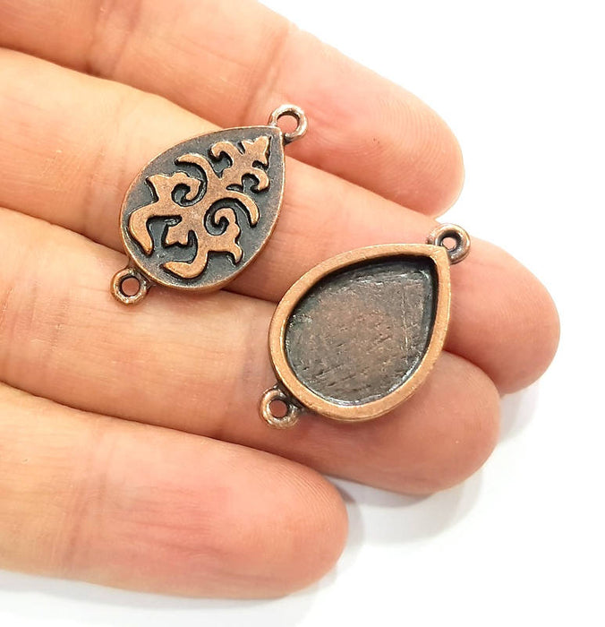4 Copper Connector Blank Mosaic Base inlay Blank Necklace Blank Resin Mountings Antique Copper Plated Metal ( 18x13 mm drop blank) G11828