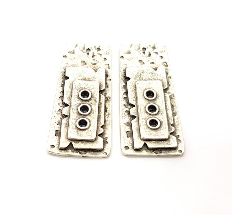 2 Silver Charms Antique Silver Plated Charms (43x19mm) G9888