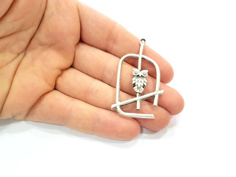 2 Owl Charms Antique Silver Plated Charms (52x31mm) G9896