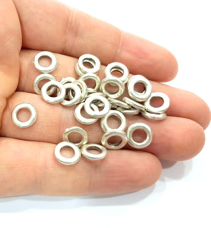 20 Silver Rondelle Beads Antique Silver Plated Beads 10mm  G9897