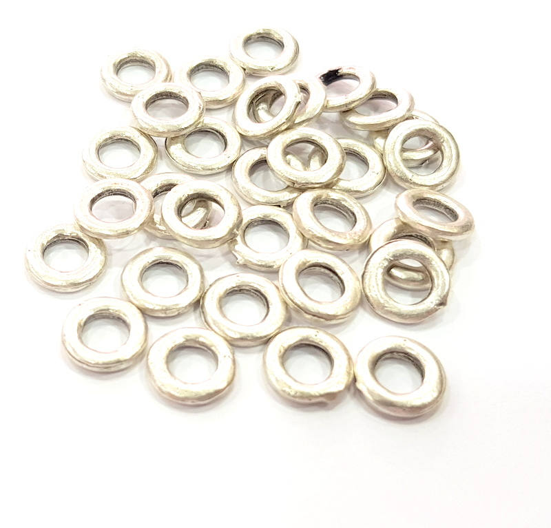 20 Silver Rondelle Beads Antique Silver Plated Beads 10mm  G9897
