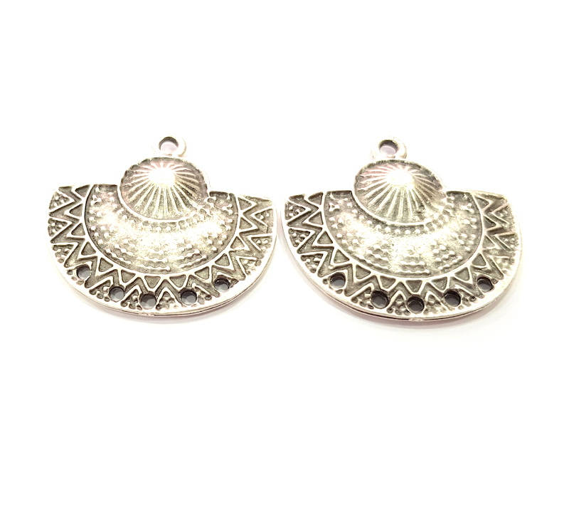 2 Silver Charms Connector Antique Silver Plated Charms (31x29mm) G9907