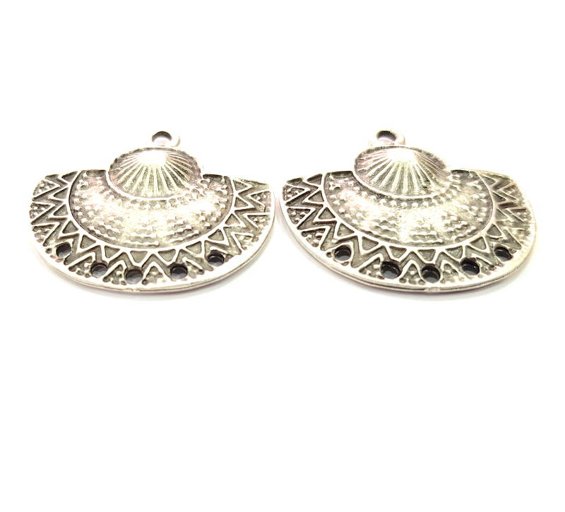2 Silver Charms Connector Antique Silver Plated Charms (31x29mm) G9907