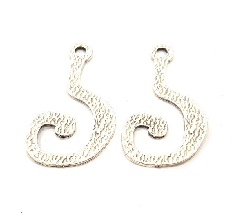 2 Silver Charms Antique Silver Plated Charms (53x32mm) G14601