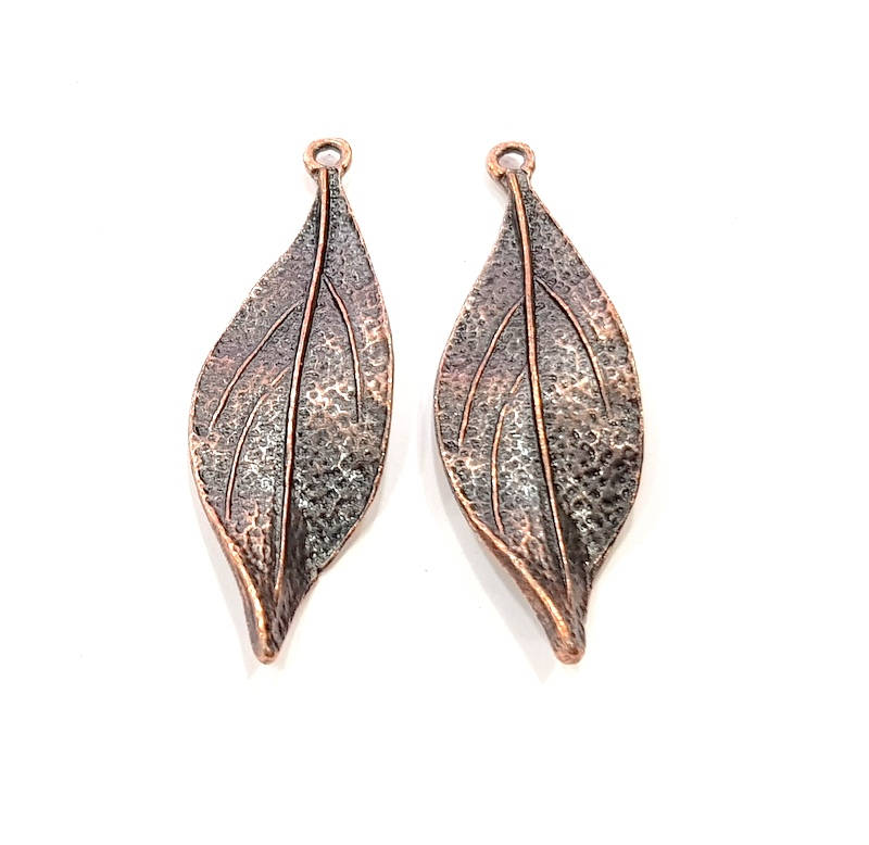 4 Copper Leaf Charm Antique Copper Charm Antique Copper Plated Metal (44x14mm) G11848