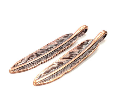4 Copper Feather Charm Antique Copper Charm Antique Copper Plated Metal  (55x9mm) G17512